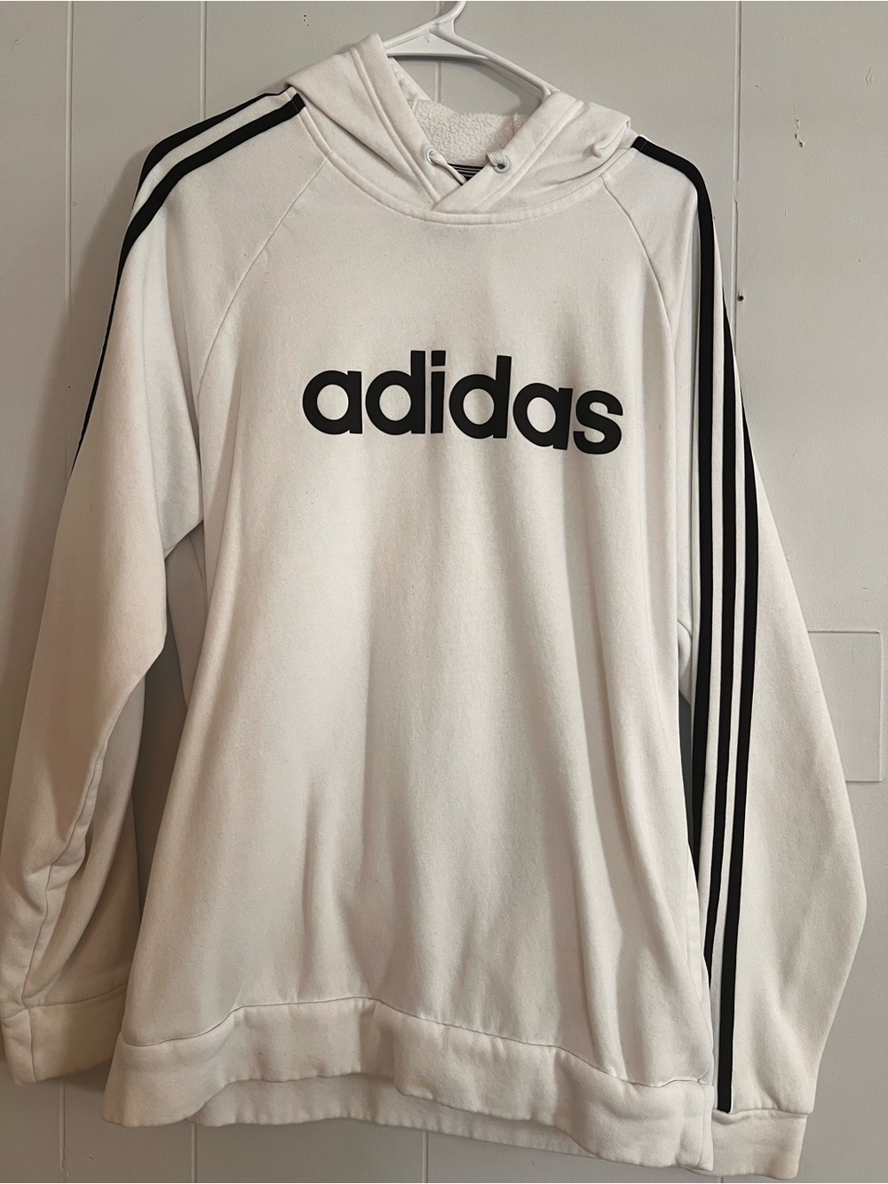 adidas Men’s White Crewneck Hoodie with Black Stripes